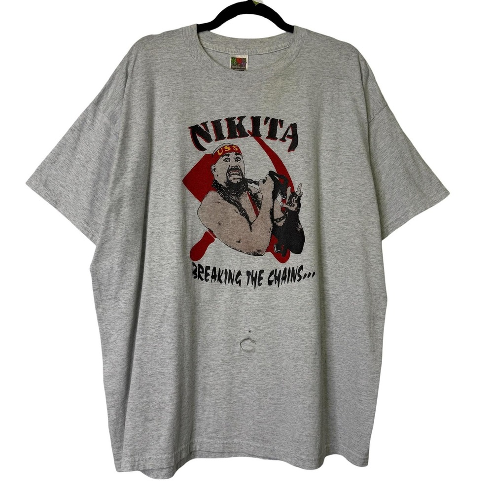 Vintage 90s Nikita Koloff Wrestling NWA WWF T-Shirt Breaking The Chains 2XL